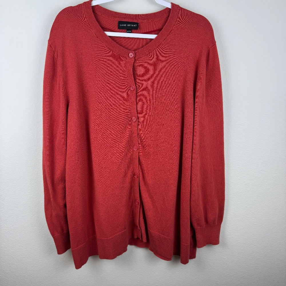 LANE BRYANT Muted Red Full Button Cardigan Sweater Bus. Casual / Plus Size 22-24